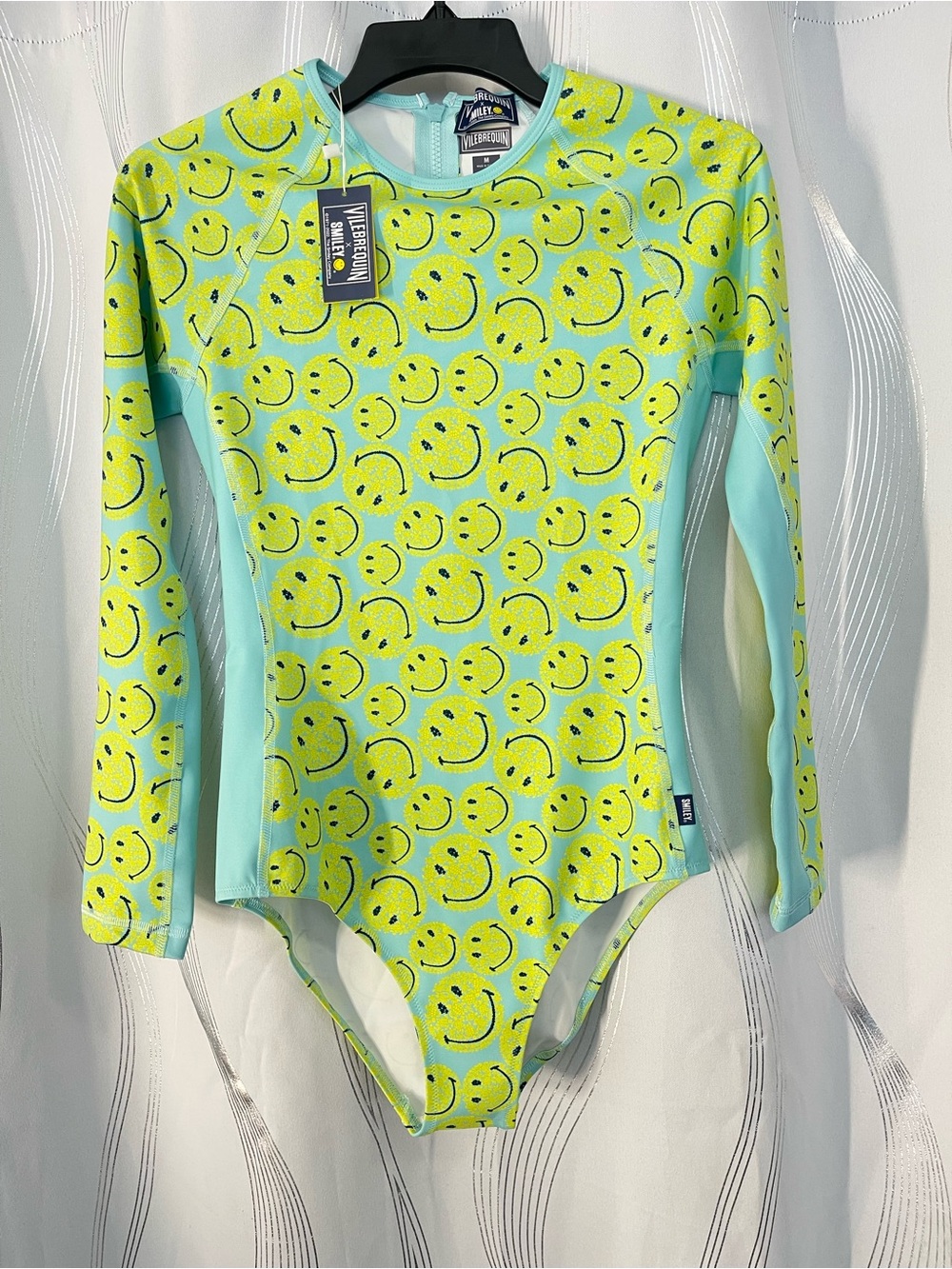 Vilebrequin x Smiley (M) Women Limited Edition Swim Rash Guard, Aqua and Yellow